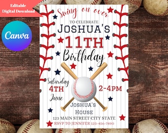 Baseball Birthday Invitation Template: Sport Party, Editable in Canva (Digital Invite)