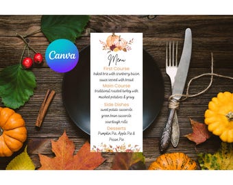 Druckbare Thanksgiving Dinner Menu Template (Digitaler Download)
