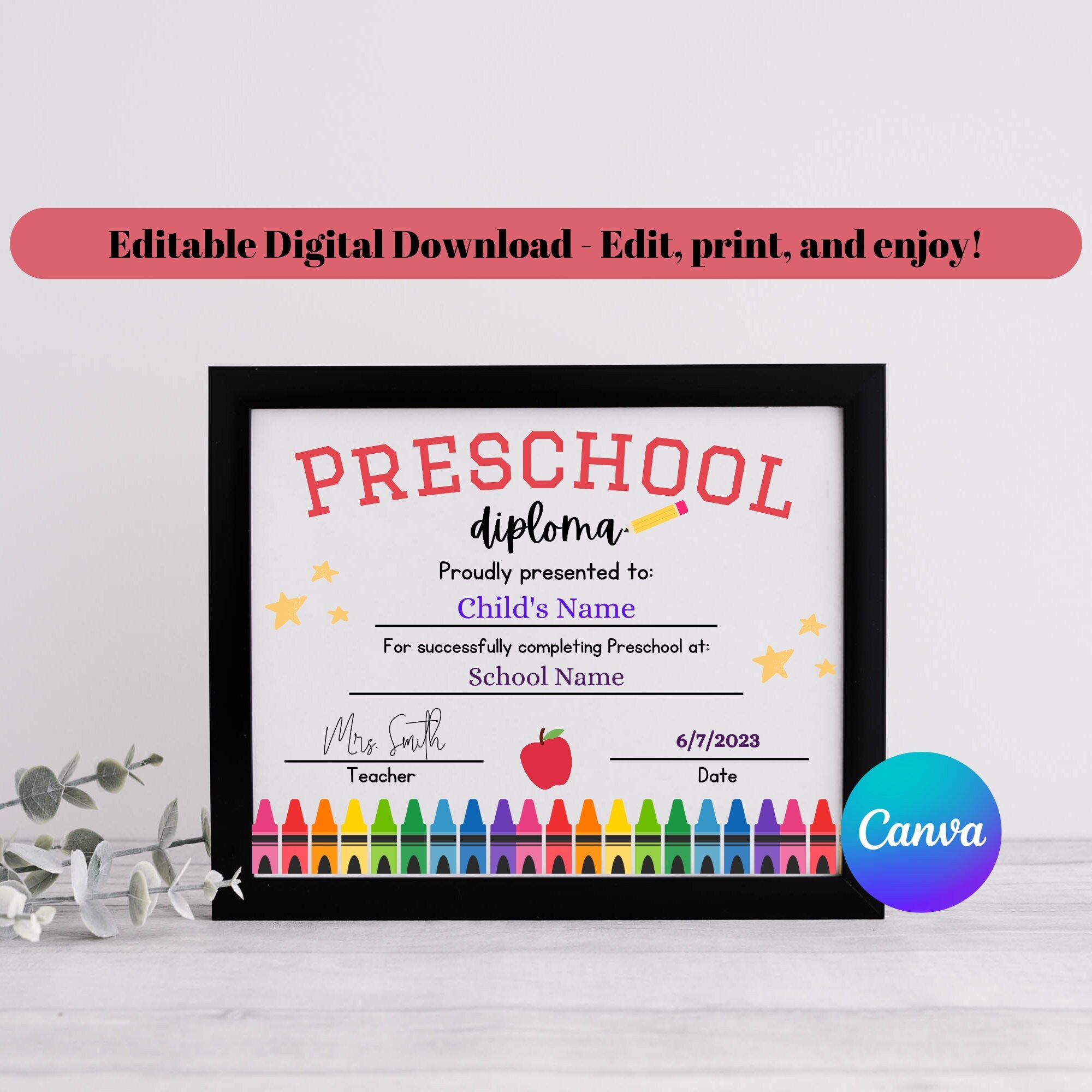 Preschool Diploma Printable Preschool Diploma Preschool Graduation Preschool Diploma Printable Preschool Diploma Preschool Graduation