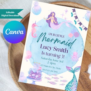 Mermaid Birthday Party Digital Invitation, Under The Sea Party Invite, Digital Download, Editable Invitation, Digital Invitation, Mermaids