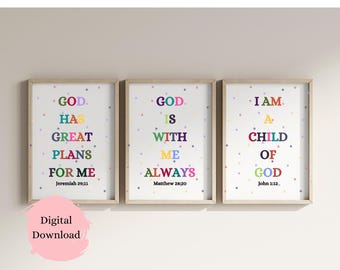 Children's Bible Verse Art Prints: Christian Playroom Decor (Digital Download)