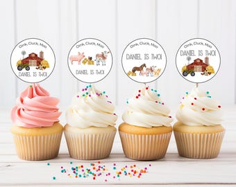 Farm Birthday Cupcake Toppers: Barnyard Animals (Digital Download)