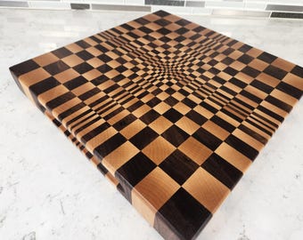 Optical Illusion Walnut & Maple End Grain Cutting Board - Double Sided