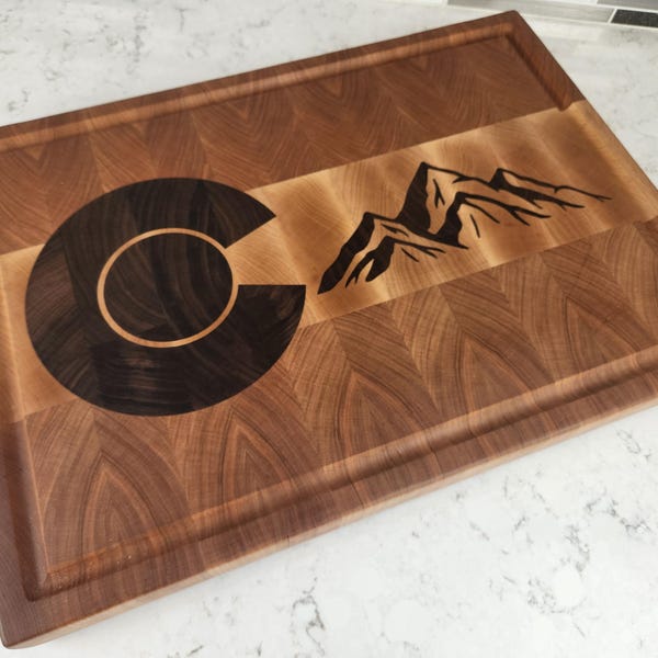 Colorado Flag Inlaid End Grain Cutting Board