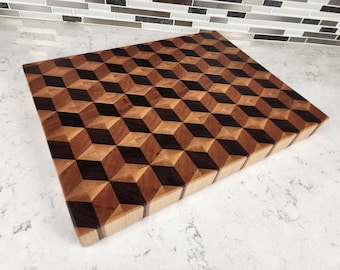3D Cubes End Grain Cutting Board - Double Sided - No Juice Groove
