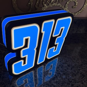 Detroit  313 LED Sign | Wall Decor | Football Sign | Gift for Him | Mancave | computer | Lions