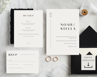 Wedding Invitation Template Set, Invitation Suite, Classic, Elegant Wedding Invite, RSVP and Detail, Editable, Printable, Instant Download