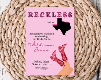 Reckless in Texas Bachelorette Invitation: Western Theme (Digital Download)