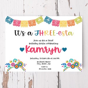 Digital Three-Esta Birthday Party Invitation - Third Birthday - Fiesta Birthday - Three-Esta Party - Editable Template