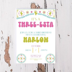 Digital Three-Esta Birthday Party Invitation - Third Birthday - Fiesta Birthday -Three-Esta Party-Third Fiesta Celebration-Editable Template
