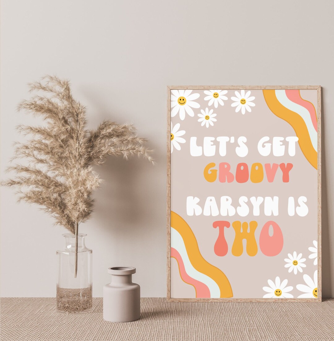 Two Groovy Birthday Sign: Editable Second Birthday Template (digital ...