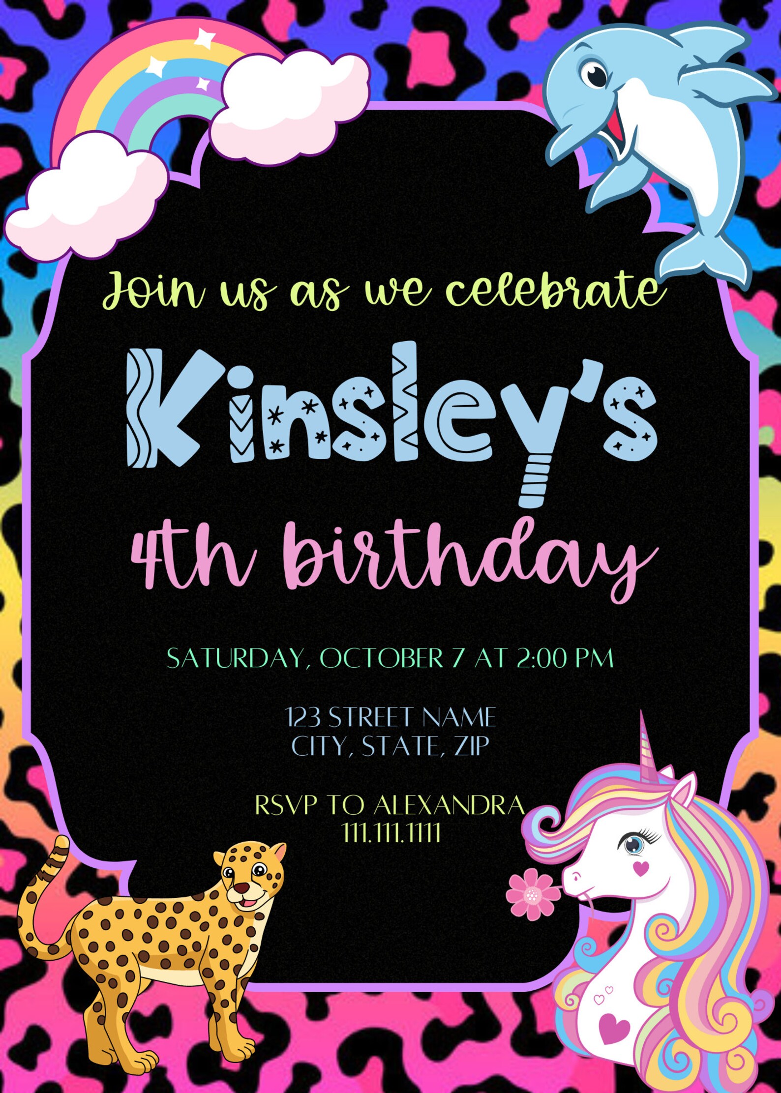 Digital Rainbow Cheetah Leopard Birthday Party Rainbow Color Birthday ...