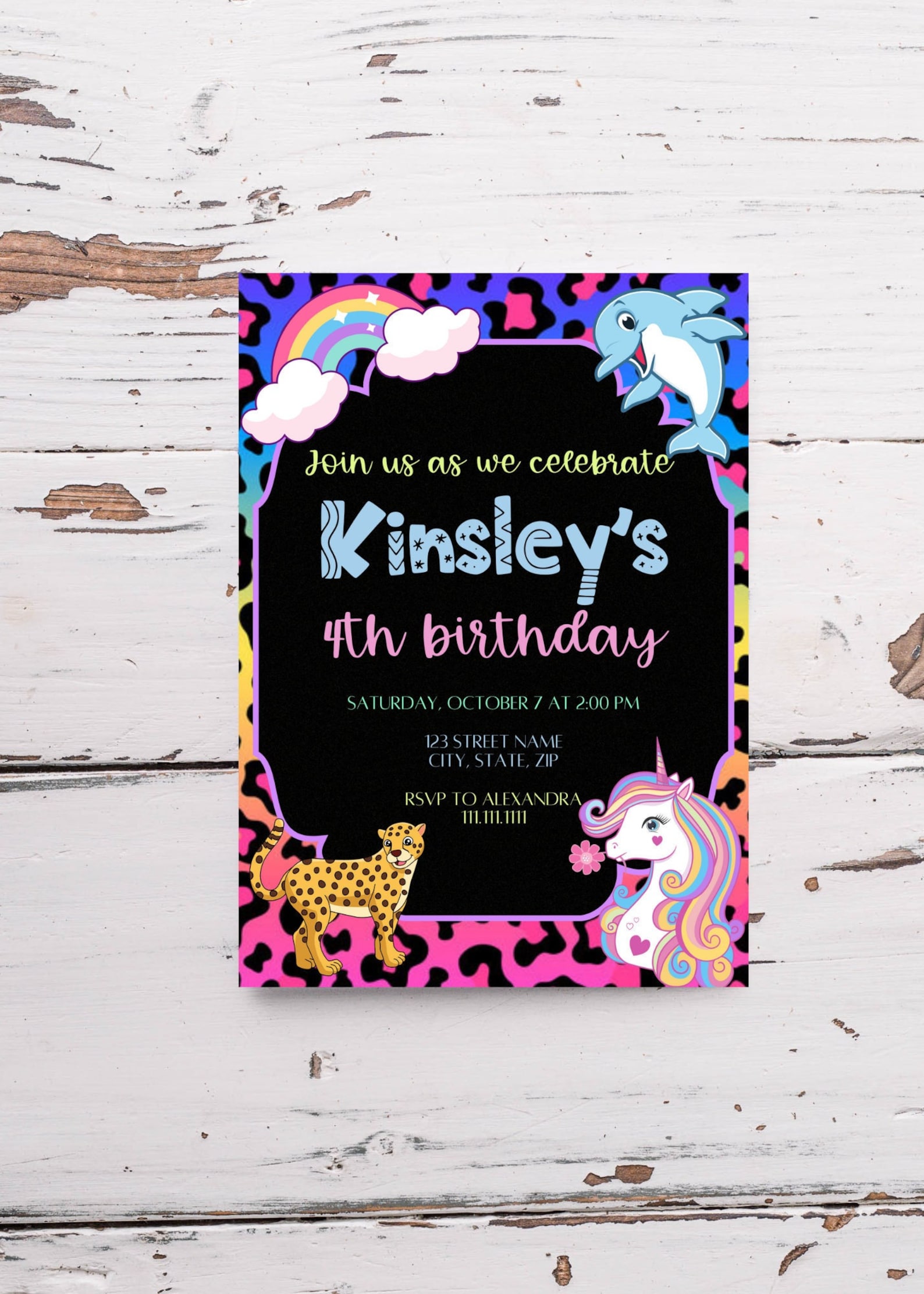 Digital Rainbow Cheetah Leopard Birthday Party Rainbow Color Birthday ...