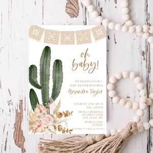 Invito digitale per baby shower - Invito a tema cactus per baby shower - Oh Baby - Baby shower a tema boho - Genere neutro - Modello modificabile