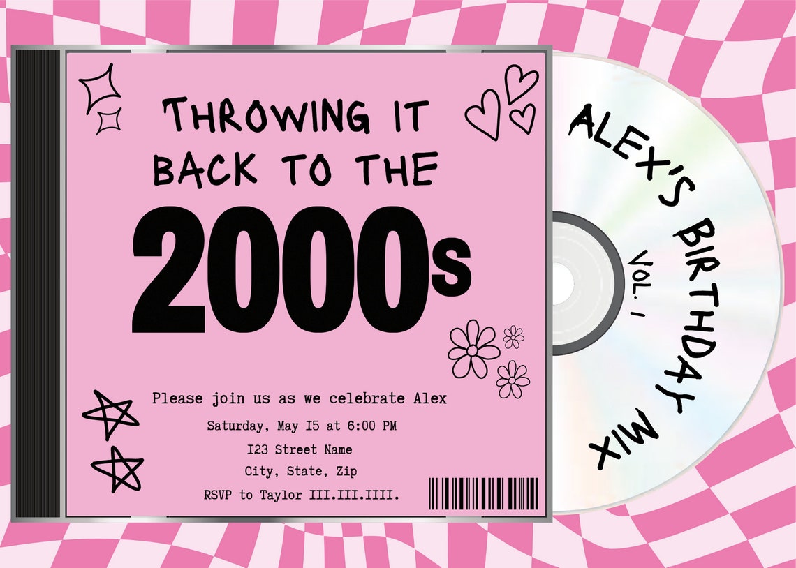 Digital Y2K Birthday Party Mix Invitation Y2k Party Y2K CD Invitation