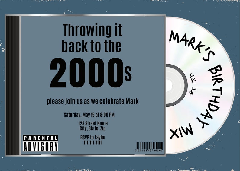 Digital Mens Y2K Birthday Party Mix Invitation 2000s Party Y2K CD