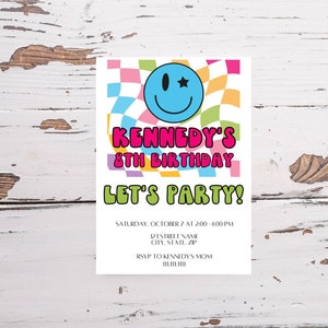 Smiley Face Birthday Invitation - Birthday For Her - Preppy Smiley Face - Retro Party Invitation - Girls Birthday -Editable -Groovy Birthday
