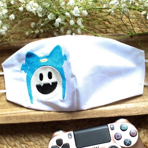Shin Megami Tensei Jack Frost Cotton Face Mask | Embroidered | Customizable | Reusable Mask | SMT | Persona | 5&quot; x 8&quot;