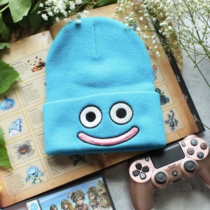 Dragon Quest Slime Face Beanie | Embroidered | She-Slime | Metal Slime | Retro Game Merch | Dragon Quest Monsters | One Size Fits Most