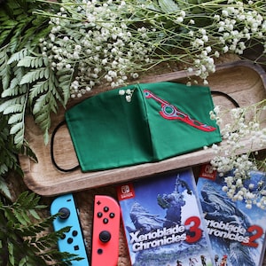 Xenoblade Chronicles Monado Embroidered Cotton Face Mask | Reusable | Shulk | Xenoblade 2 | Xenoblade 3 | Video Game Gifts | 8&quot; x 5&quot;