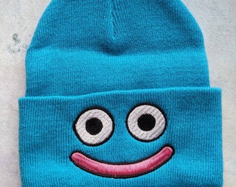 Embroidered Dragon Quest slime face beanies