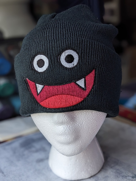 Dragon Quest Dracky Face Beanie: Embroidered Knit Hat for DQ Fans