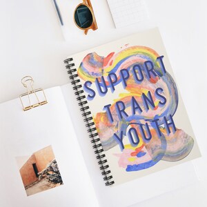 Support Trans Youth LGBTQ Transgender Ally Abstract Gay Bisexual Lesbian Pride Rainbow Activism Support Spiral Notebook - Ruled Line