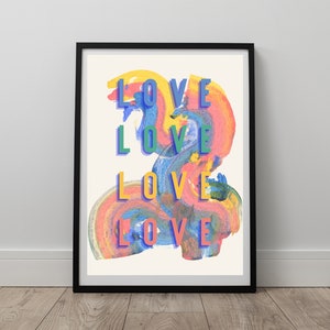 Impresión de acuarela Love Rainbow: Arte abstracto del orgullo LGBTQ (Descarga digital)