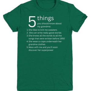Funny Kids T-shirt | Grandchild Gift | Grandchild Tee | Youth T-shirt | Grandma's Superpower | Five Things to Know About My Grandma
