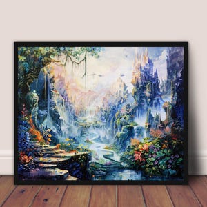 Printable &quot;Magical Kingdom&quot; Wall Art Painting Magical Fantasy Visionary Children&#39;s Castle Enchanted Kingdom Art Drawing Digital Download