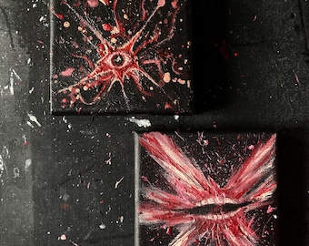Original Acrylic Painting | 4” x  4” Mini Canvas ACEO |  Abstract Horror Gore Art