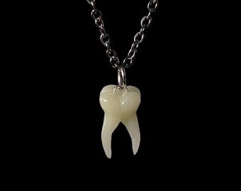 Gothic Tooth Necklace On Stainless Steel Chain | Alternative Fairycore Jewellery | Halloween Teeth Pendant | gift