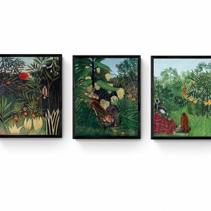 Henri Rousseau prints set of 3 , Tropical Jungle Floral Botanical  Modern Art
