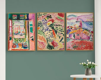 Henri matisse print set of 3 , Collioure , open window,  Modern Living Room Wall Decor