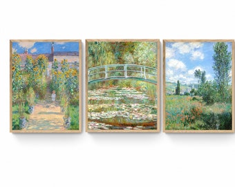 Monet print , set of 3 , Landscape Poster , garden art ,Claude monet paintings,  Farmhouse Decor, Modern  art