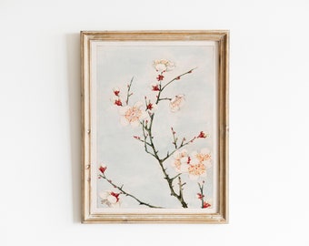 Japanese  vintage flower Wall Art Plum branches with blossoms during 1870–1880 by Megata Morikaga  ,VINTAGE JAPANESE art