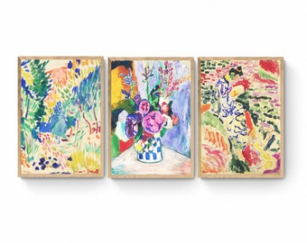 Conjunto de 3 matisse, arte mural de galería, pintura de paisajes, arte mural botánico