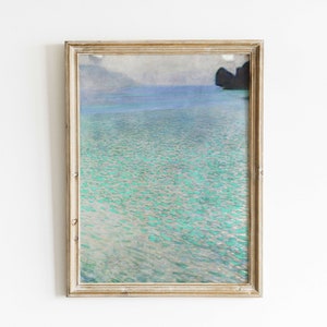 Gustav Klimt's Attersee (1900) famous painting , Klimt vintage beach painting , landscape illustration , attersee lake  poster