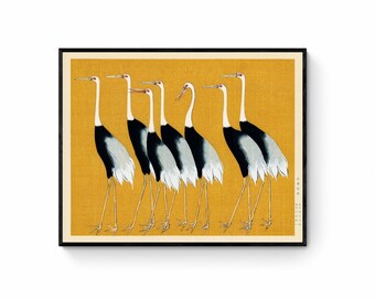 Vintage Japanese Crane Art Print , Bird Wall Art, Bird Art Print, Japanese art , Japanese Decor, Asian Decor, Farmhouse decor