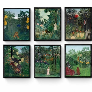 henri rousseau set of 6 , jungle wall art