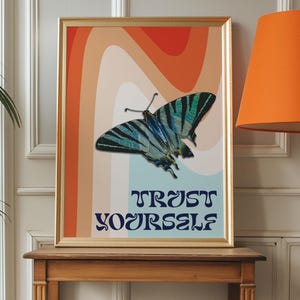 Lámina "Confía en ti mismo" - Arte mural retro de los años 70, decoración moderna de mediados de siglo, póster motivacional de estética bohemia, obra de arte inspirada en la naturaleza