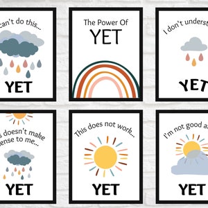 Digital Boho Rainbow Power of Yet Poster Set- Growth Mindset, Classroom Decor, Printables