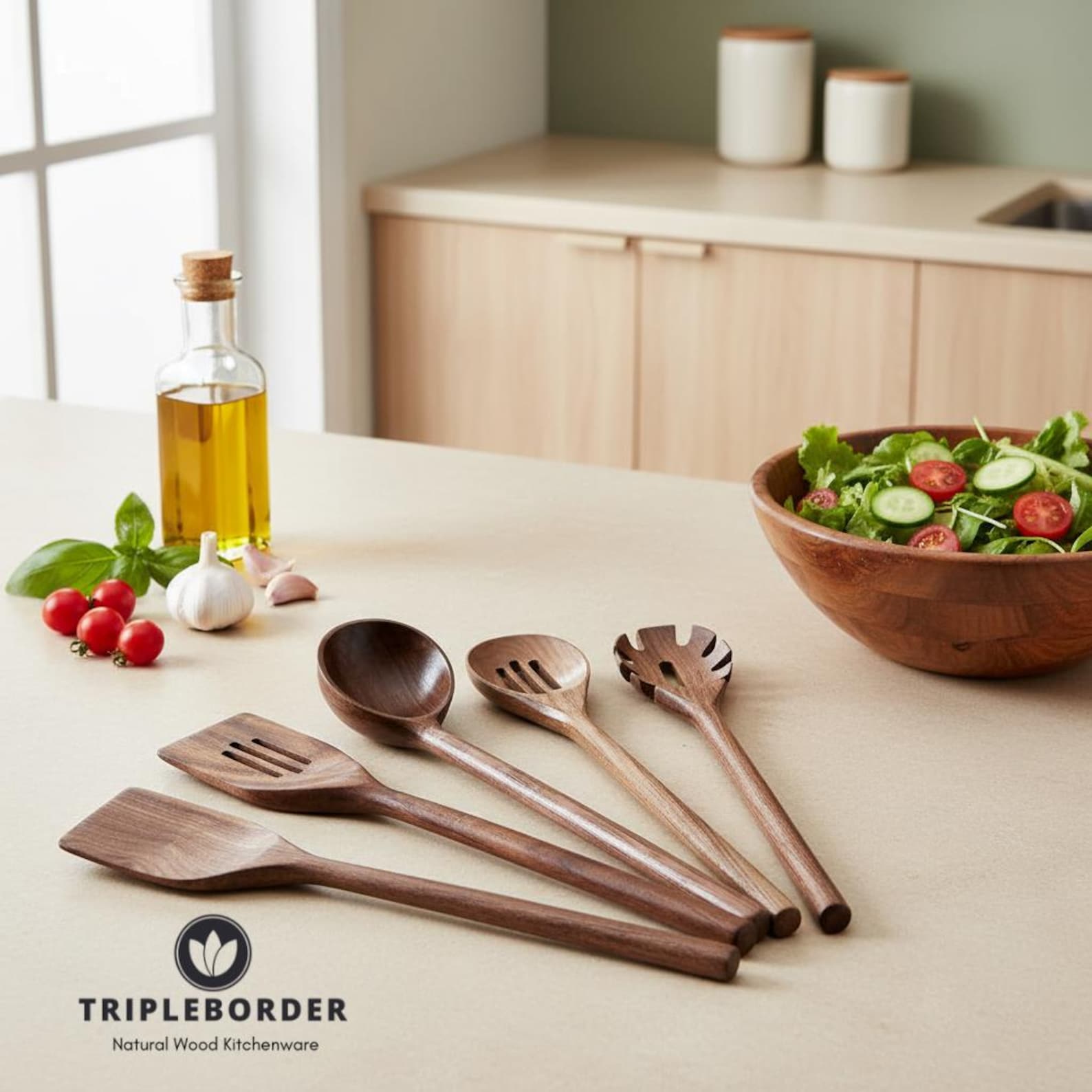 TB® The Chef’s | Walnut Wooden Cooking Utensil Set | Handmade Kitchen Utensils | Wooden Utensil Set | Sustainable Cooking Spoon Set.