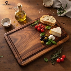 Tabla de cortar TB® de nogal negro | Tabla de servir pequeña de 30 x 20 cm | Diseño sólido hecho a mano, regalo de barbacoa personalizado