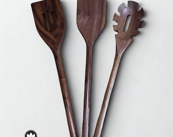 TB® The Chef&#39;s Cook Walnut Set | Black Walnut Cooking Utensils | Kitchen Utensils | Handmade Unique Solid Design Robust Sustainable
