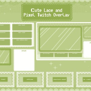 Cute Green Lace and Pixel Twitch Overlay