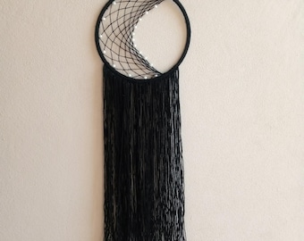 Midnight Crescent Dreamcatcher Handmade | Boho Wall Hanging Decor | Nursery & Bedroom Dreamcatcher |