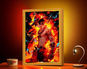 One Piece Ace Light Painting Frame, Anime 3D Desk Decor Lamp