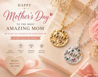 Mother’s Day MAMA Necklace Gift – Irregular Circle Guardian Pendant, Stainless Steel Fashion Necklace for Mom Jewelry Gift