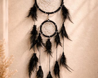 Eclipse Aura Dreamcatcher, Black Boho Wall Decor, Handmade Celestial Transformation Art